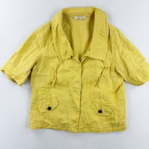 JM Collection Linen Blend Button Down Short Sleeve Jacket‎ Size 18 Womens Yellow